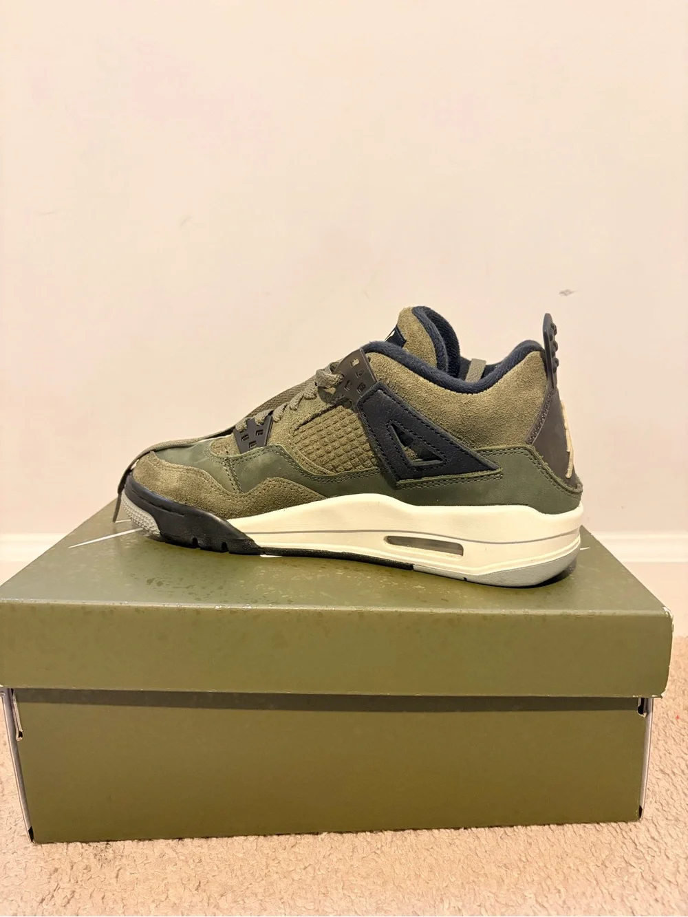 Jordan Men's Olive Green and Black Suede Low-Top Sneakers